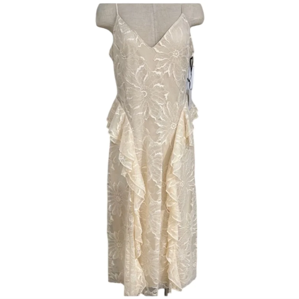 NWT 1. STATE Ruffle Lace Midi Dress In Light Cream Size 12 $149 - Picture 2 of 8